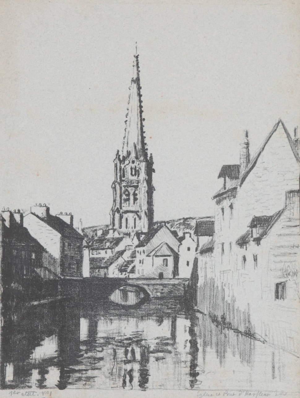 L'Église et Pont d'Harfleur - Ludovic-Rodo Pissarro (1878 - 1952)